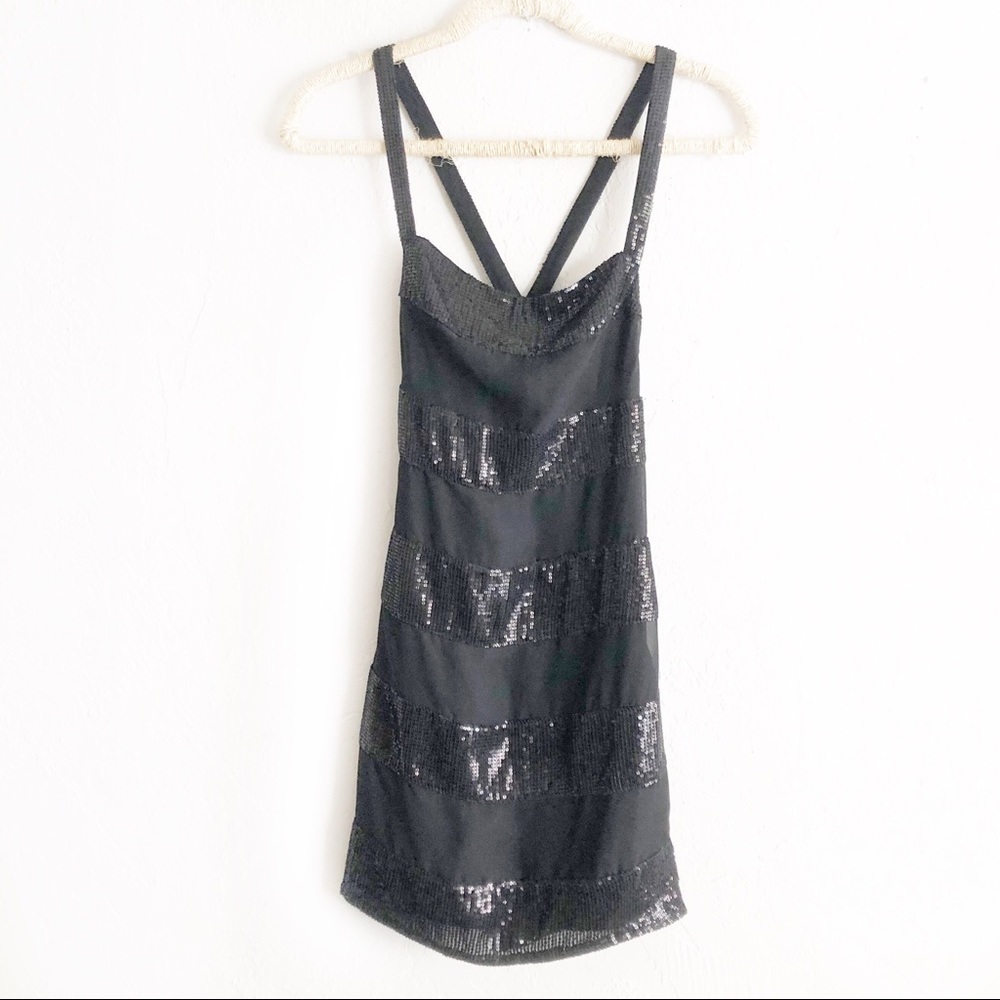 TOPSHOP X KATE MOSS Striped Sequin Dress Black 6